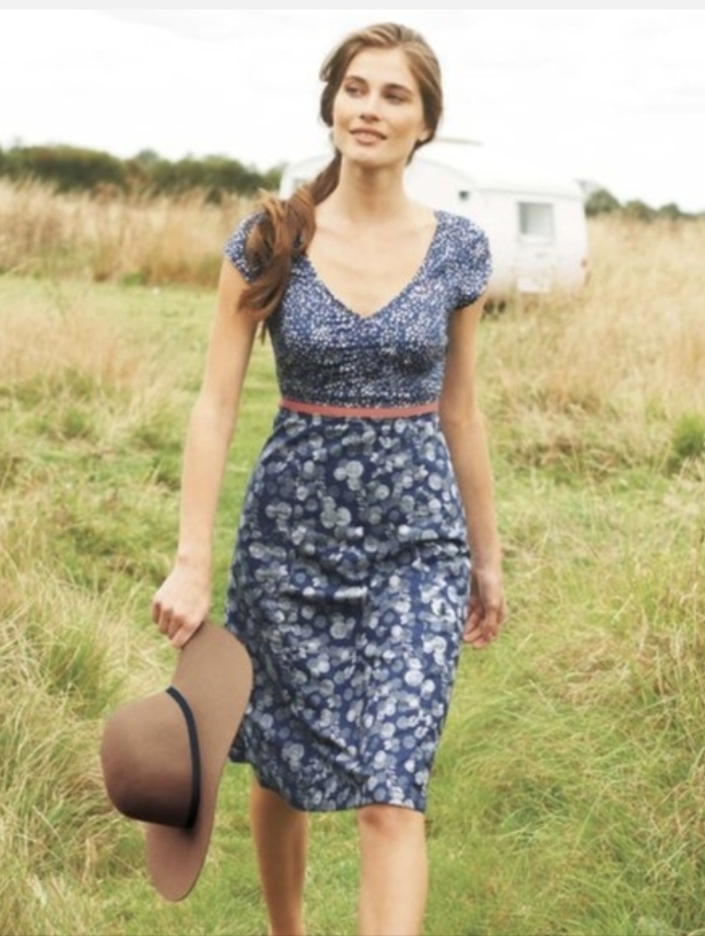 BODEN Hotchpotch Retro Cotton Cap Sleeve Dress Womens Size 4P Gray Yellow